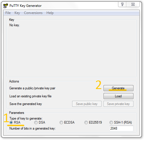 Generate keys by PuTTYgen